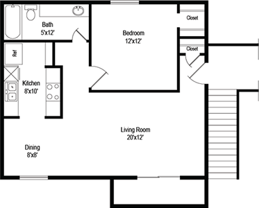 Ash (A2) - One Bedroom / One Bath - 663 Sq. Ft.*