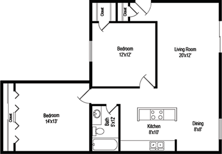 Baltimore (B1) - Two Bedroom / One Bath - 882 Sq. Ft.*