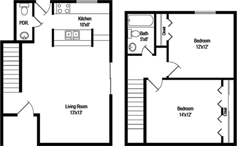 Bella (B2) - Two Bedrooms / One & 1/2 Bath - 922 Sq. Ft.*