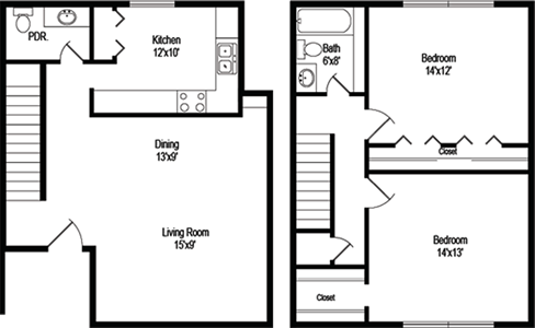 Bannon (B4) - Two Bedroom / One and 1/2 Bath - 1,074 Sq. Ft.*